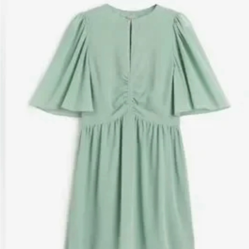 H&M Butterfly-sleeved Dress in Mint Green.